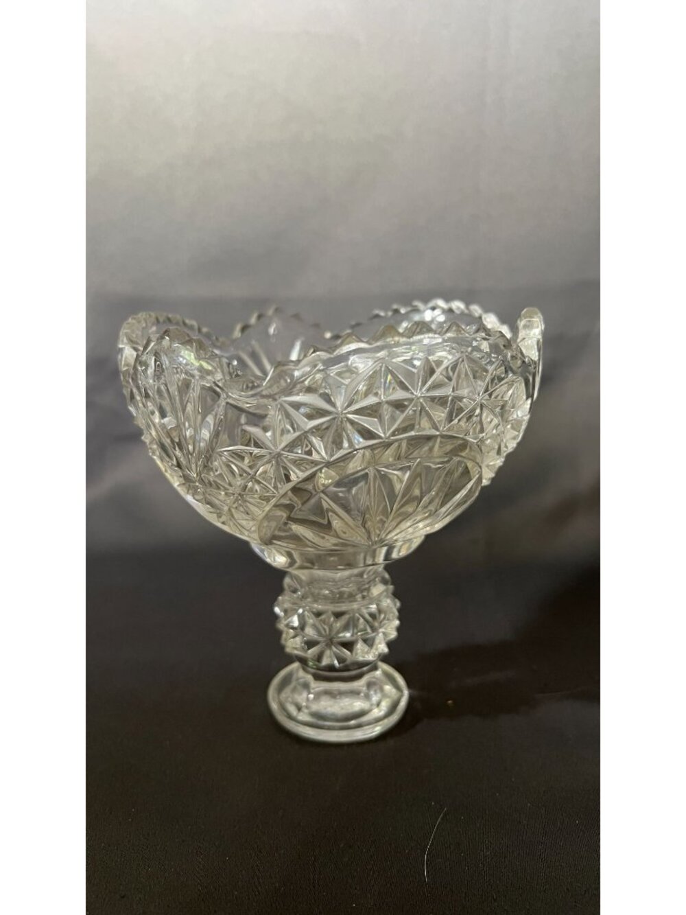 Vintage Clear Crystal Pedestal Candy Dish With Intricate Starburst Design